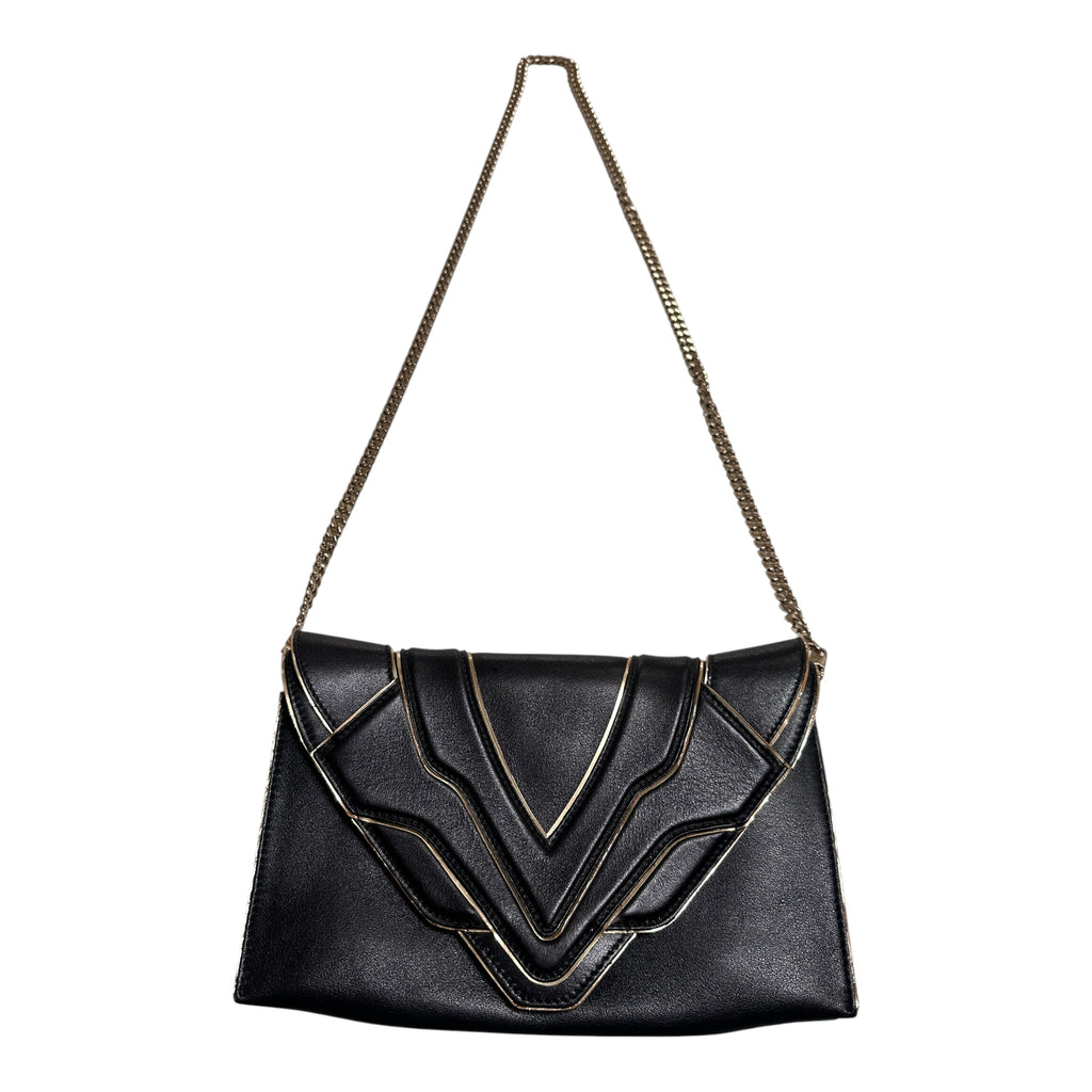 Elena Ghisellini Feline clutch in black leather with gold detail