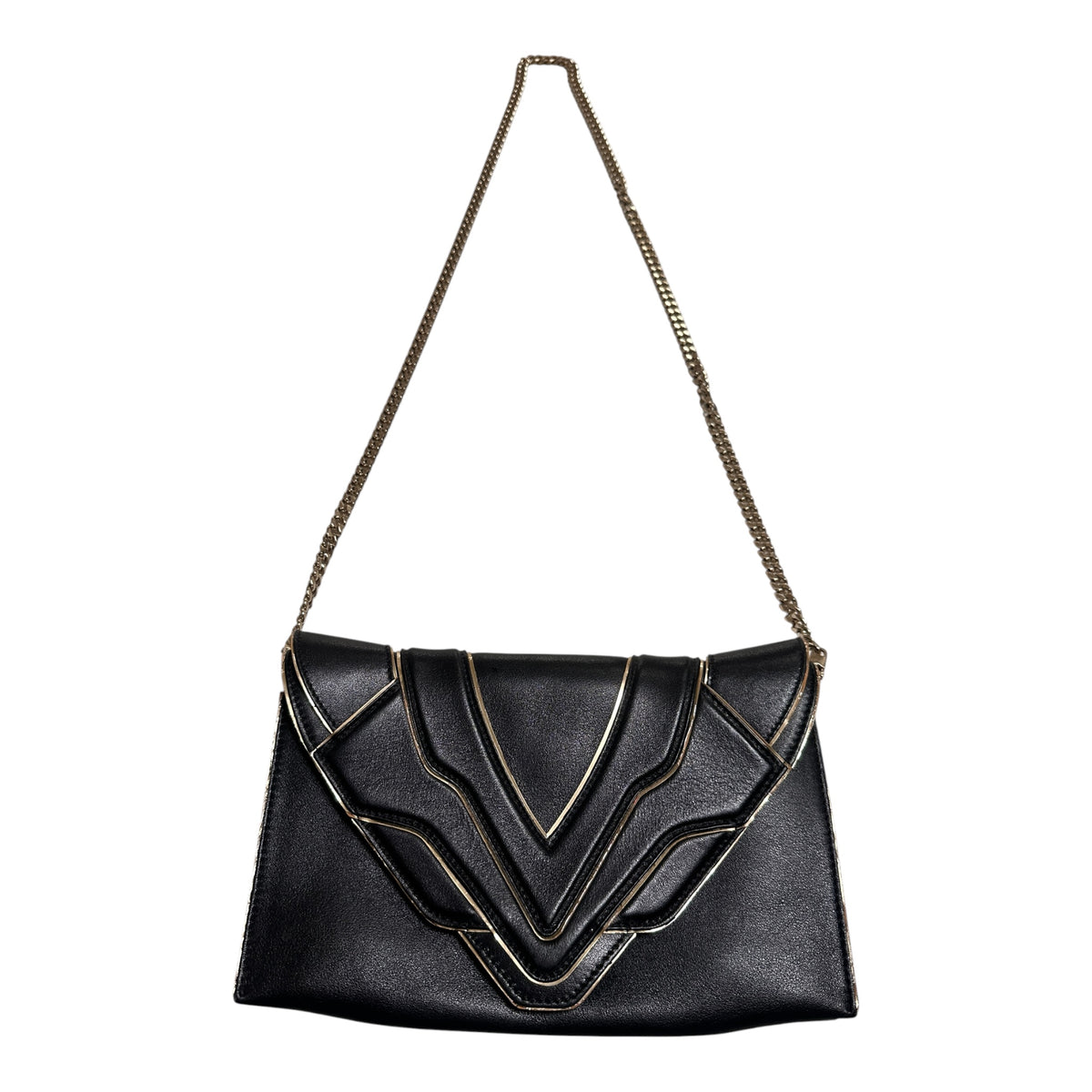 Elena Ghisellini Feline clutch in black leather with gold detail