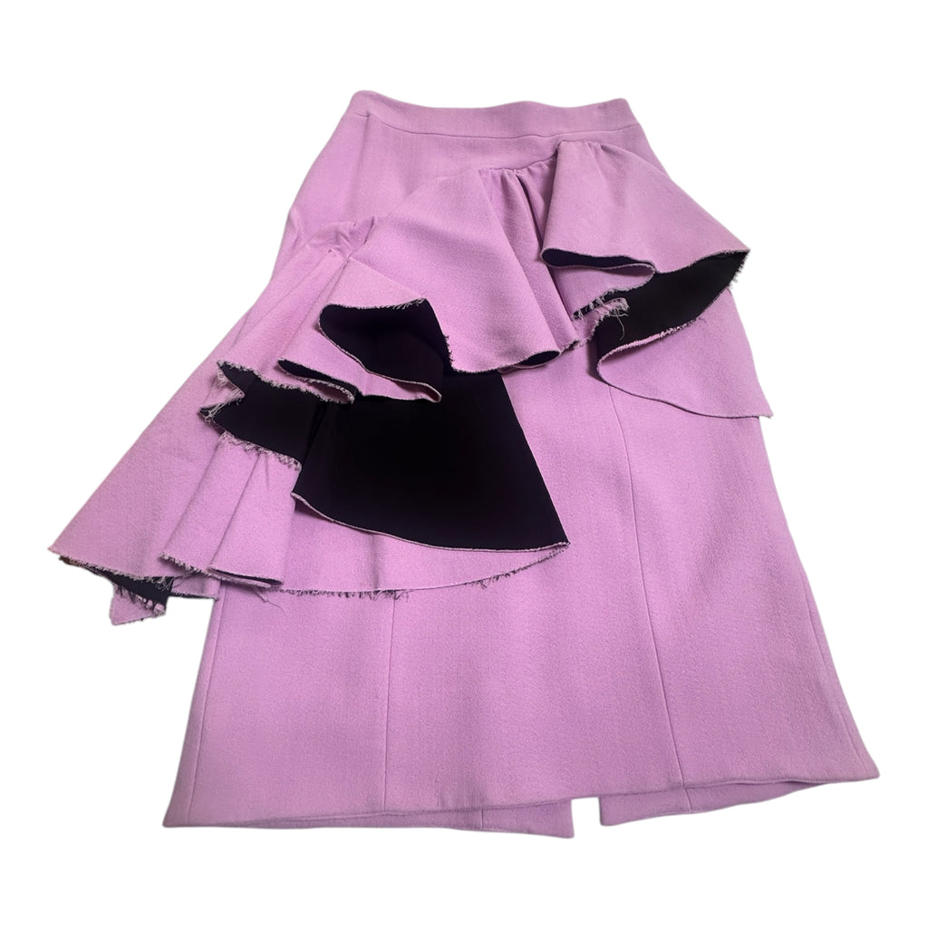 Marni Lilac High Waisted Ruffle Raw Hem Midi Skirt Size 12-14