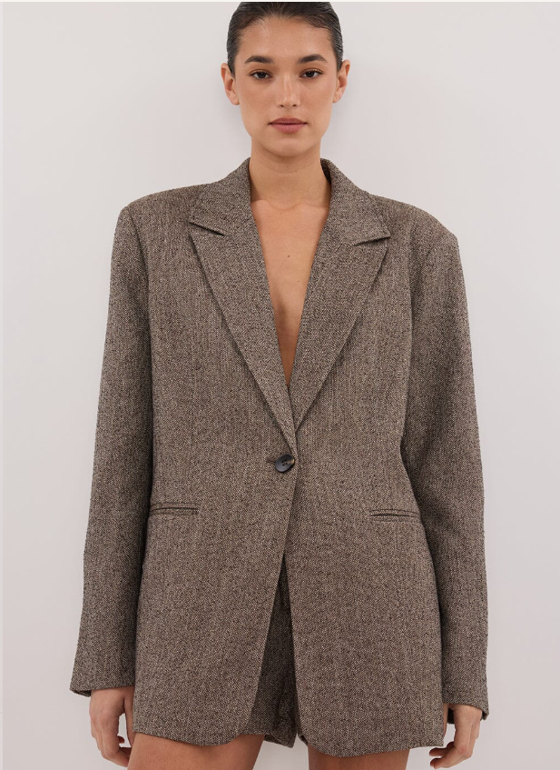 Dissh Frankie Choc Oversized Tweed Boyfriend Blazer Size 8 BNWOT RRP $230