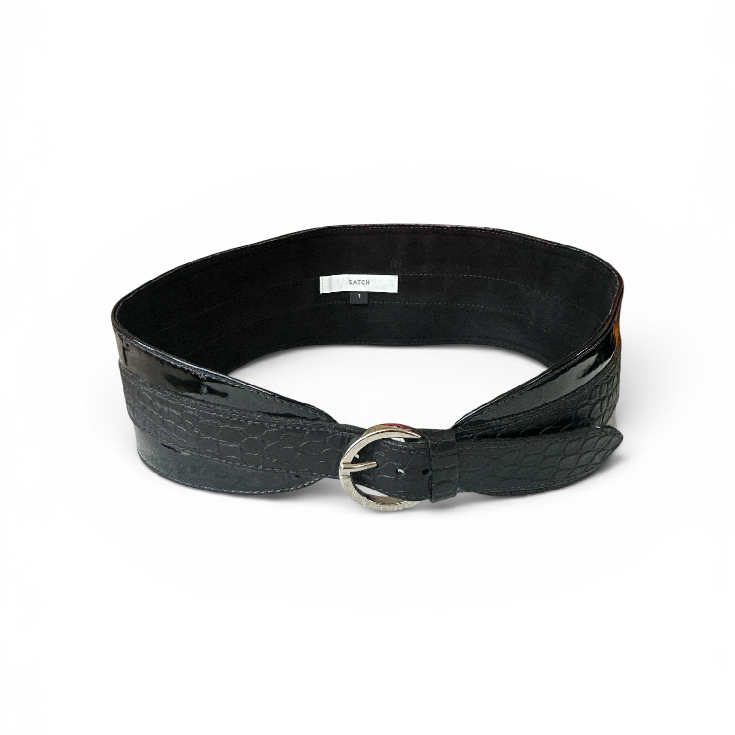 Satch Patent & Embossed Leather Detail Waist Belt