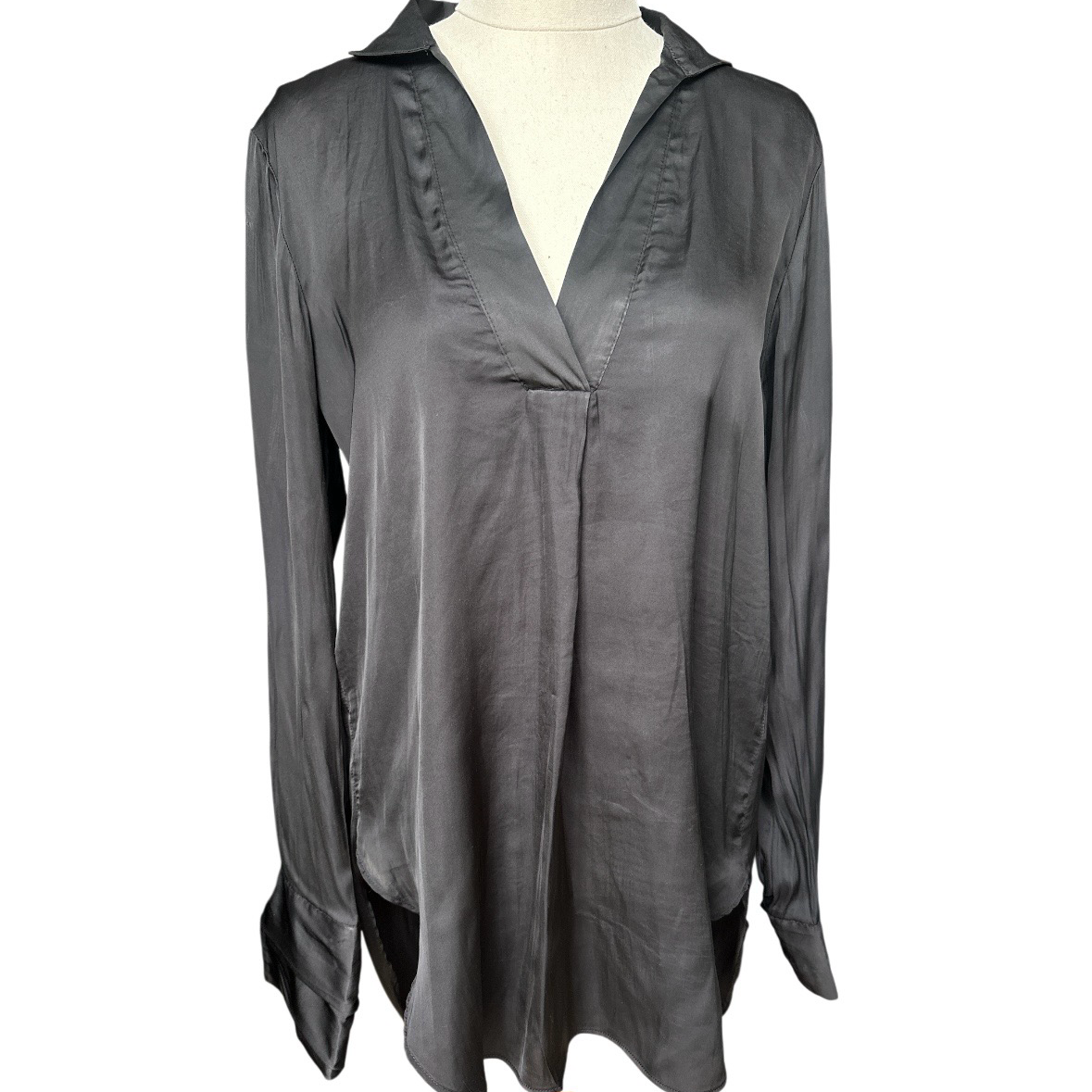 Witchery Black Satin-Style V Neck Shirt Size 12