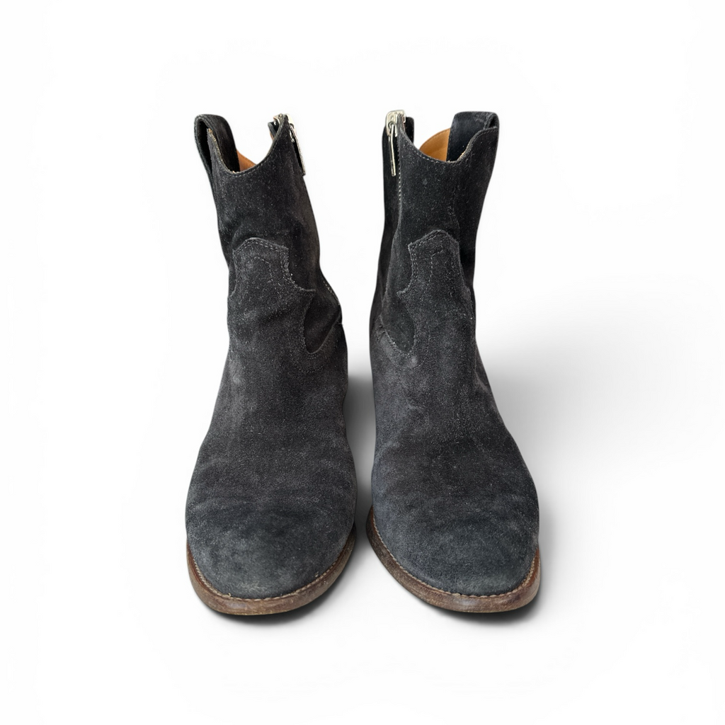 Saint Laurent Black Suede Wooden Heel Ankle Boot AUTHENTIC