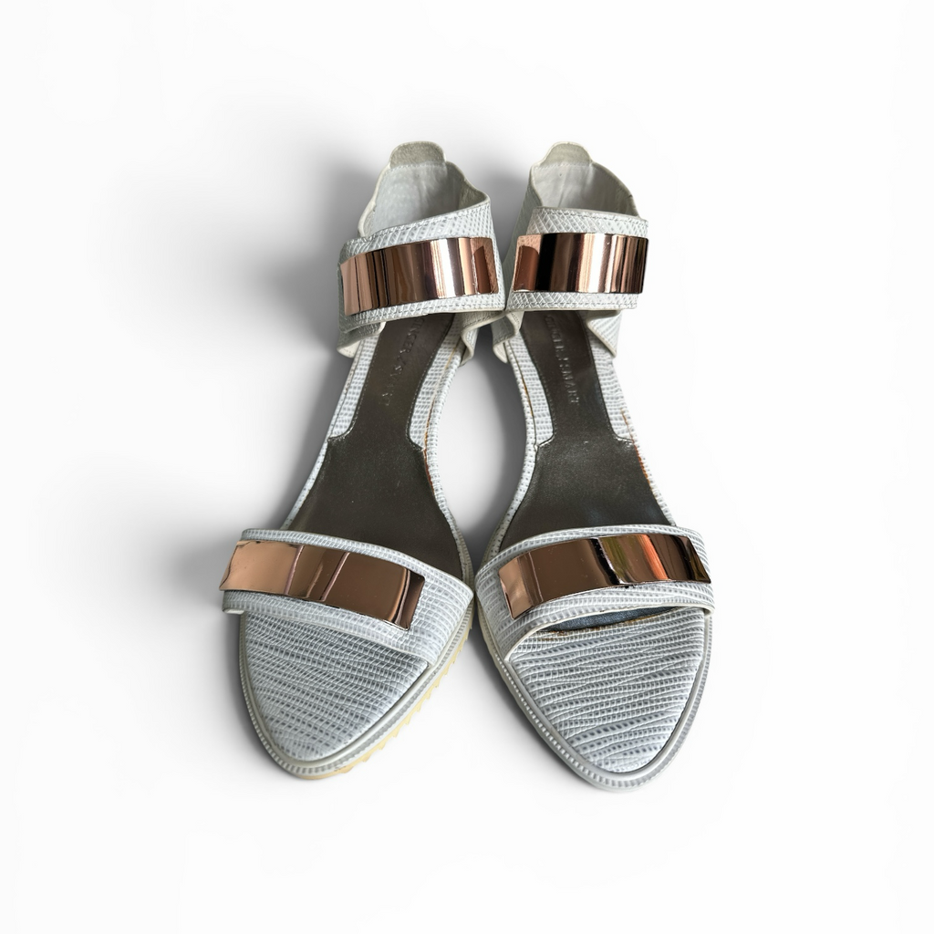Ginger & Smart White/Copper Textured Wedge Sandals
