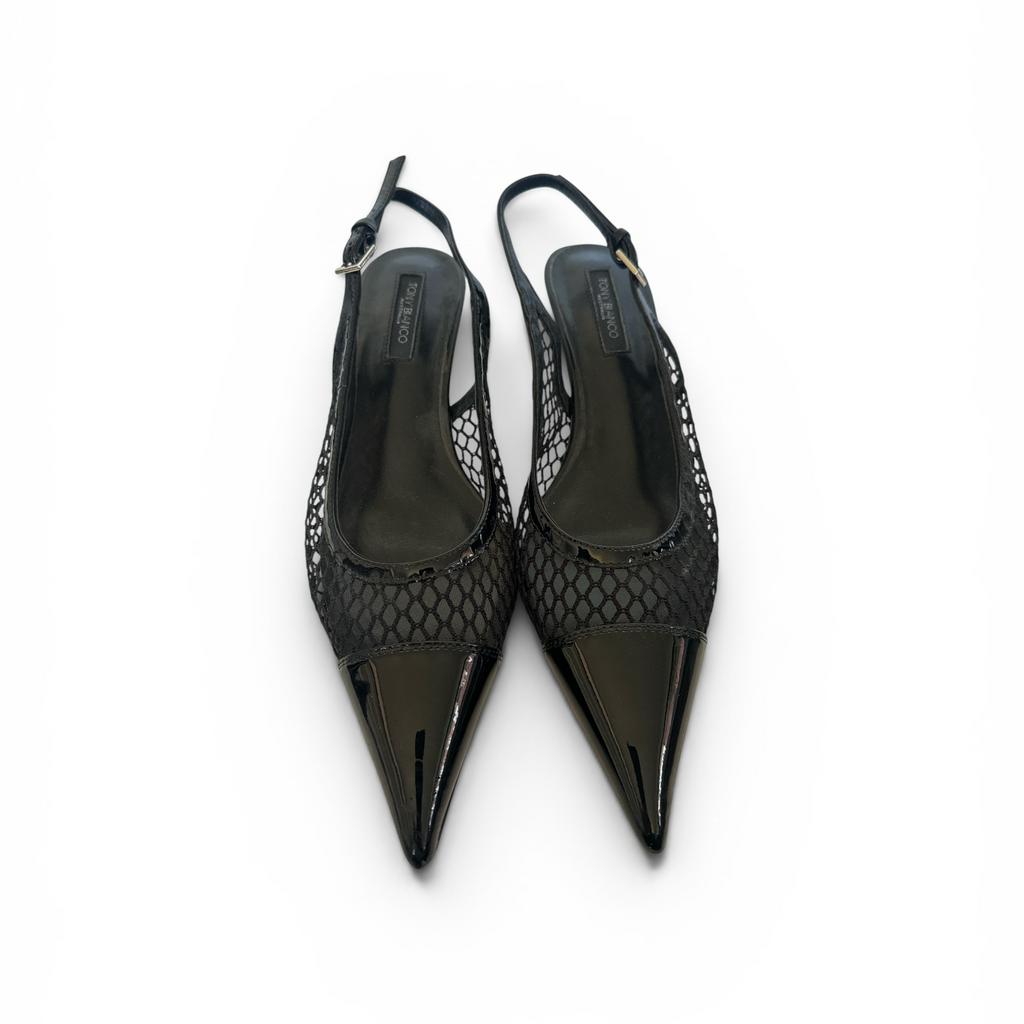 Tony Bianco Kendall Mesh & Patent Leather Sling back Heels