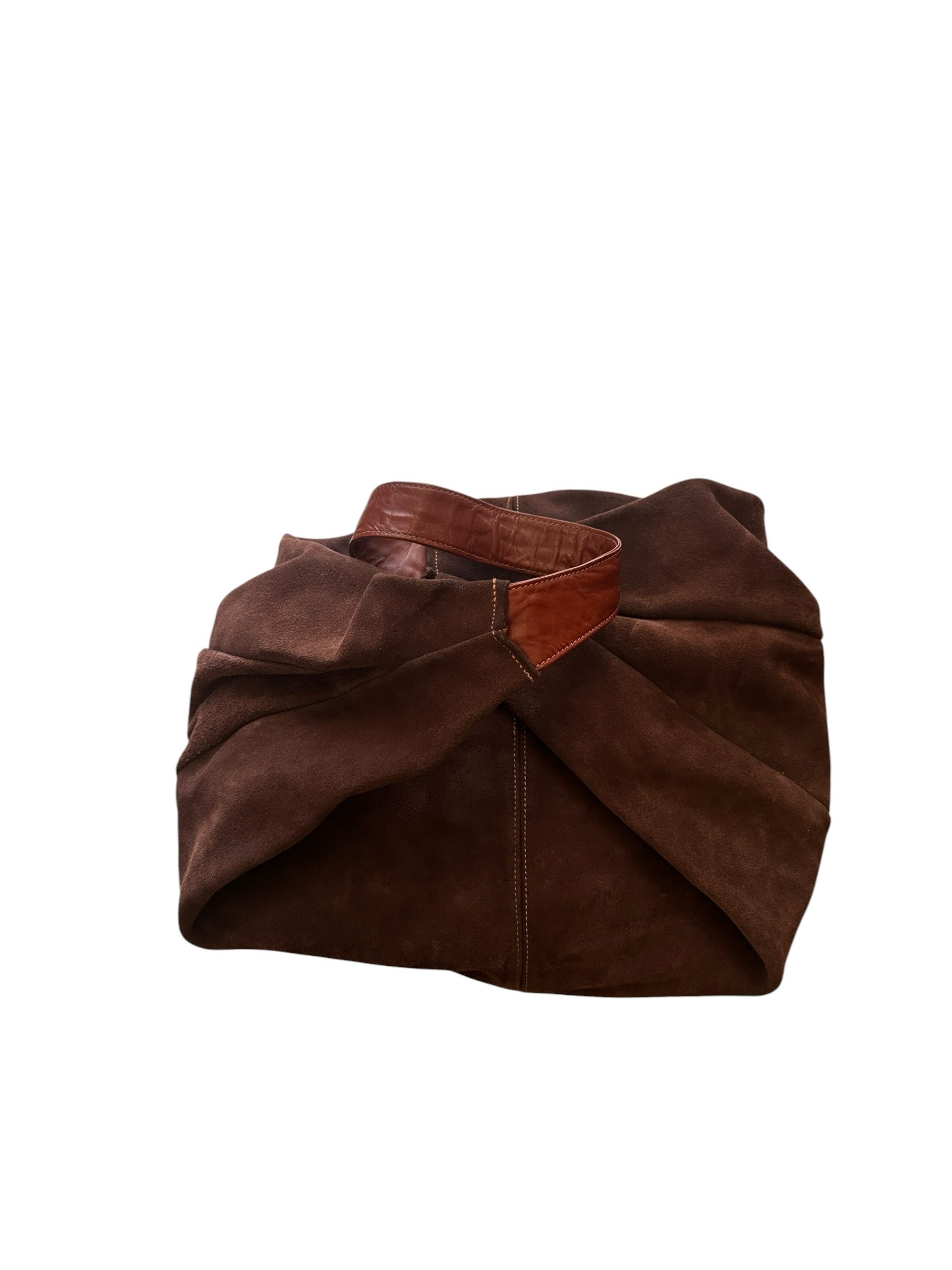 Brown Suede Slouch Bag With Attached Internal Zip Wallet