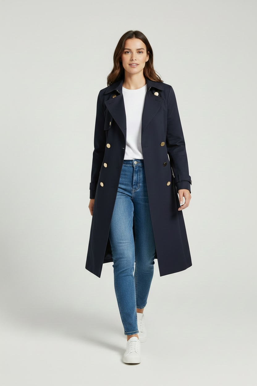 Trent Nathan Navy Blue Mid Length Trench Coat Size 10