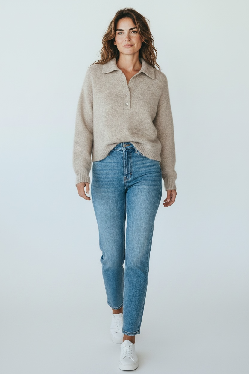Country Road Collared, V Neck Mohair Blend Knit Size M