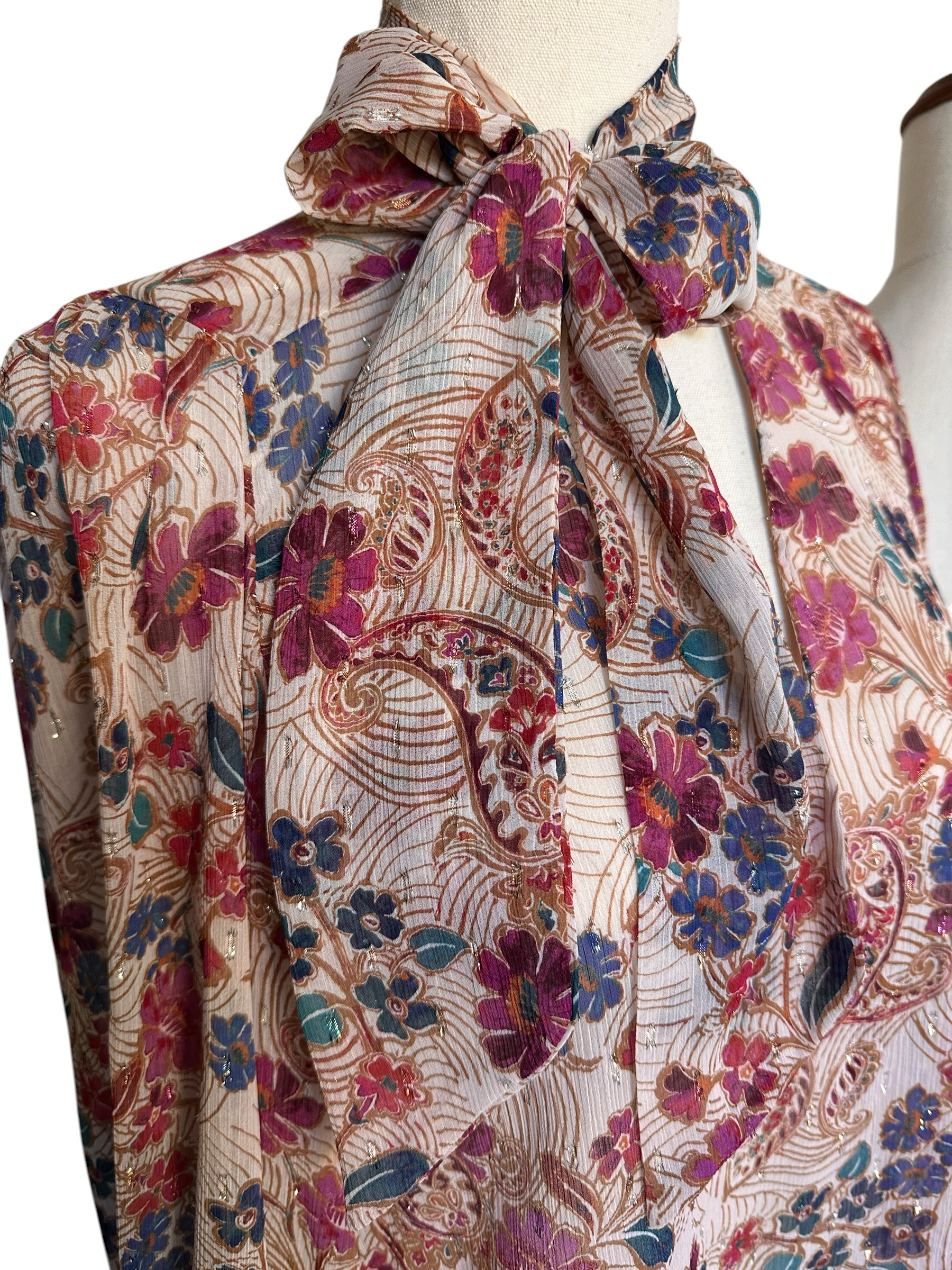 Print Tie Neck Sheer Blouse Size 10-12