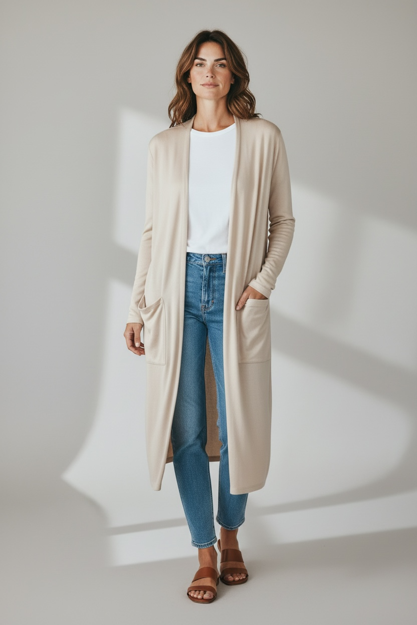 Intimo Fine Knit Long Line Cardigan Size S