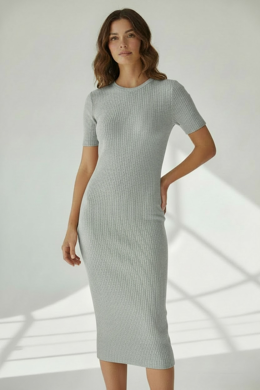 All Things Golden Luxe Rib Baby Midi Dress Size XL