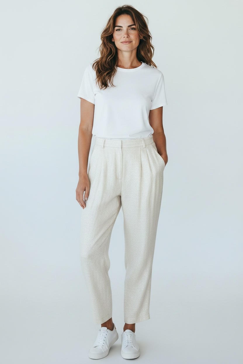 Dissh Ivory Woven Lined Trousers Size 8