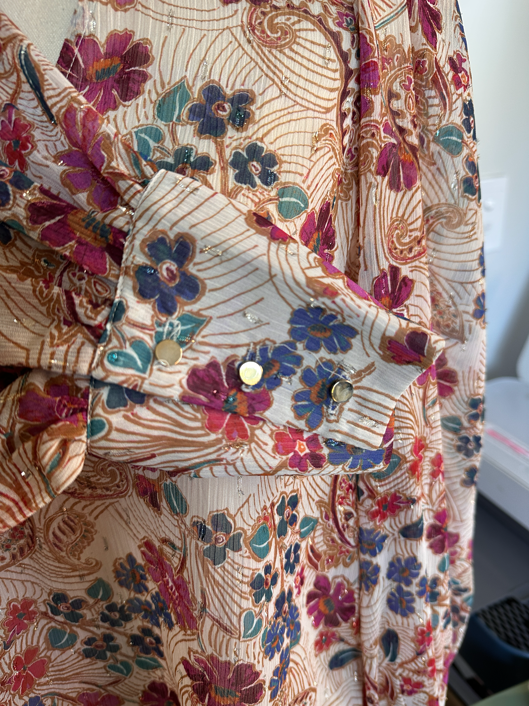Print Tie Neck Sheer Blouse Size 10-12