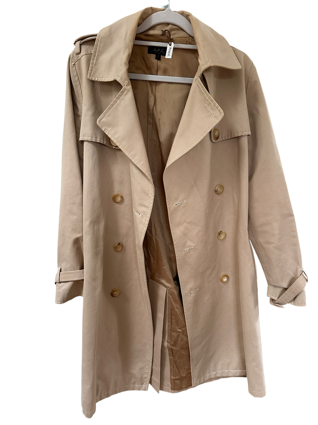 A.P.C Beige Mid Length Trench Coat Size 40