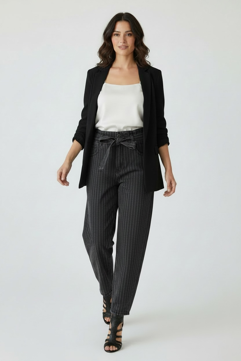 Camilla and Marc Black Pin Striped Tie Waist Jeans Size 24