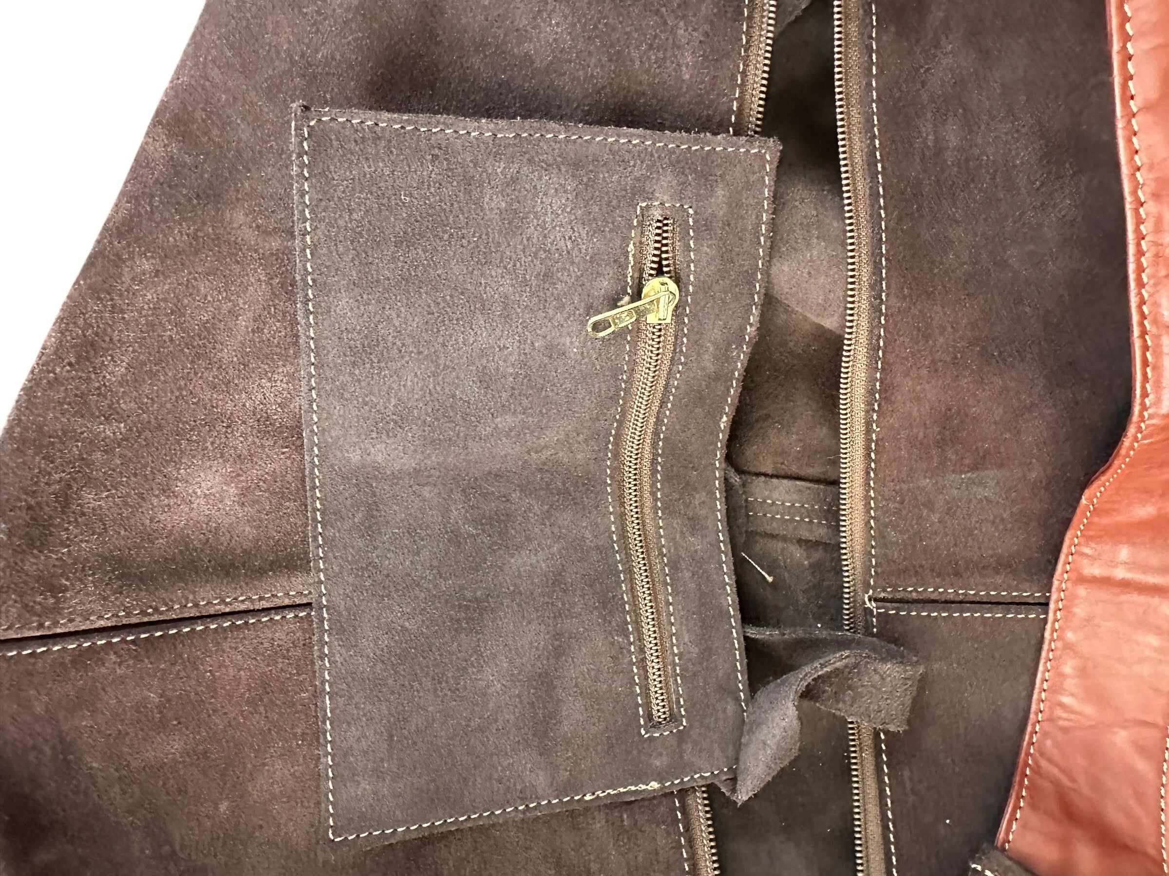Brown Suede Slouch Bag With Attached Internal Zip Wallet