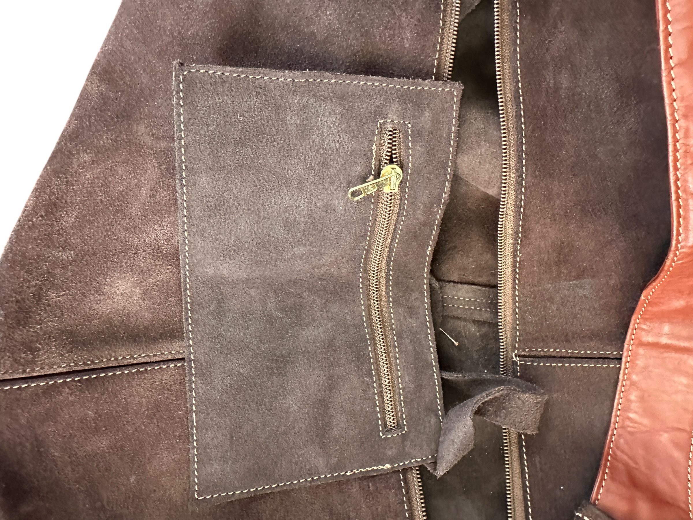 Brown Suede Slouch Bag With Attached Internal Zip Wallet
