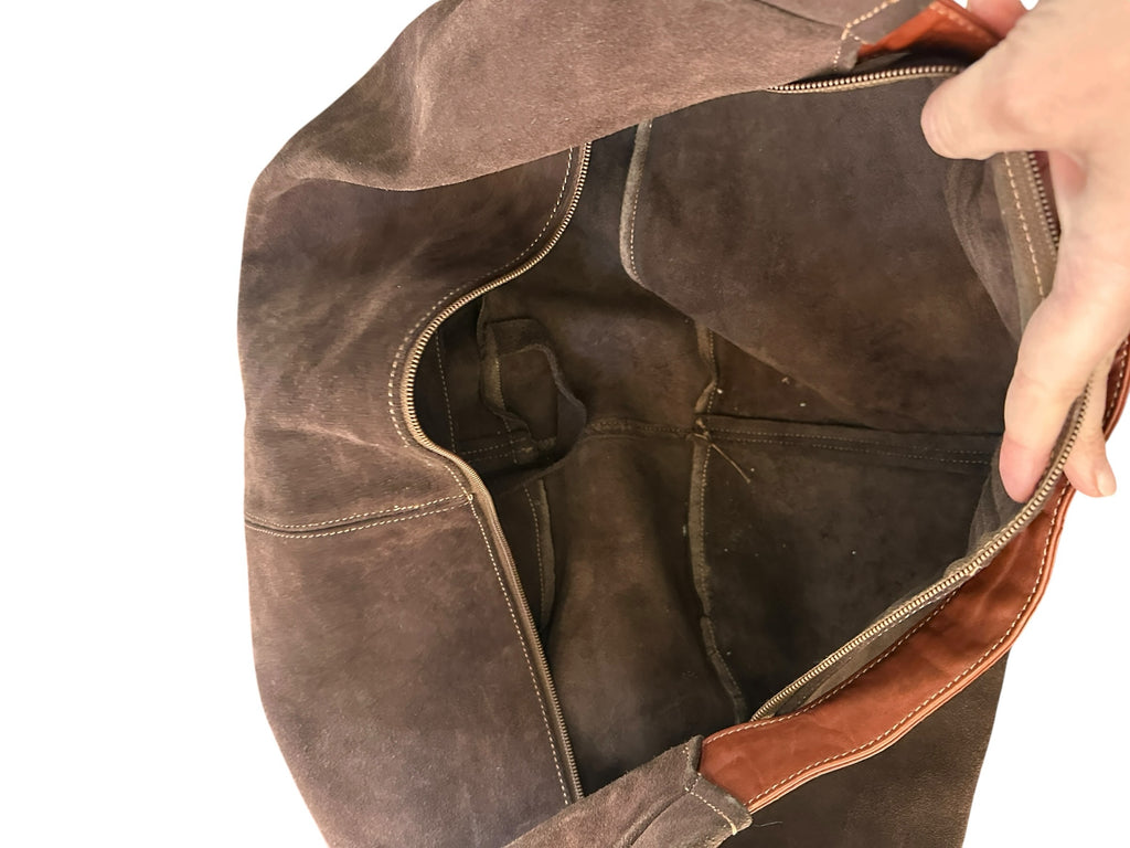 Brown Suede Slouch Bag With Attached Internal Zip Wallet