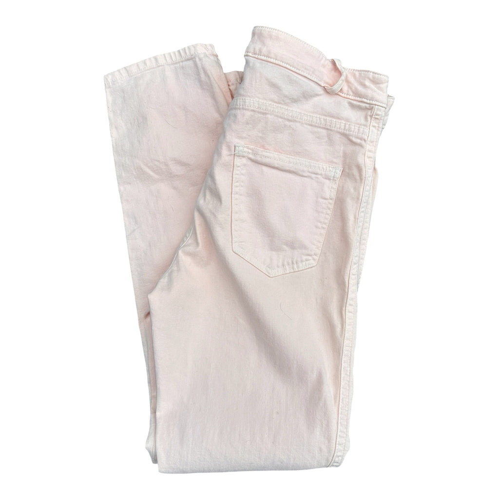 The Renewal Edit pale pink slim-leg denim jeans in a cotton blend with a classic five-pocket design.
